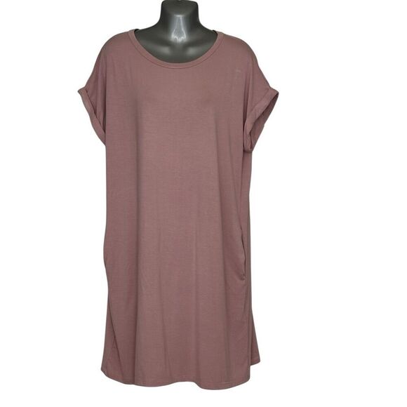 Wasabi & Mint Women's Mauve Round Neck Knee Length Dress w/ Pockets Size M - Picture 2 of 6